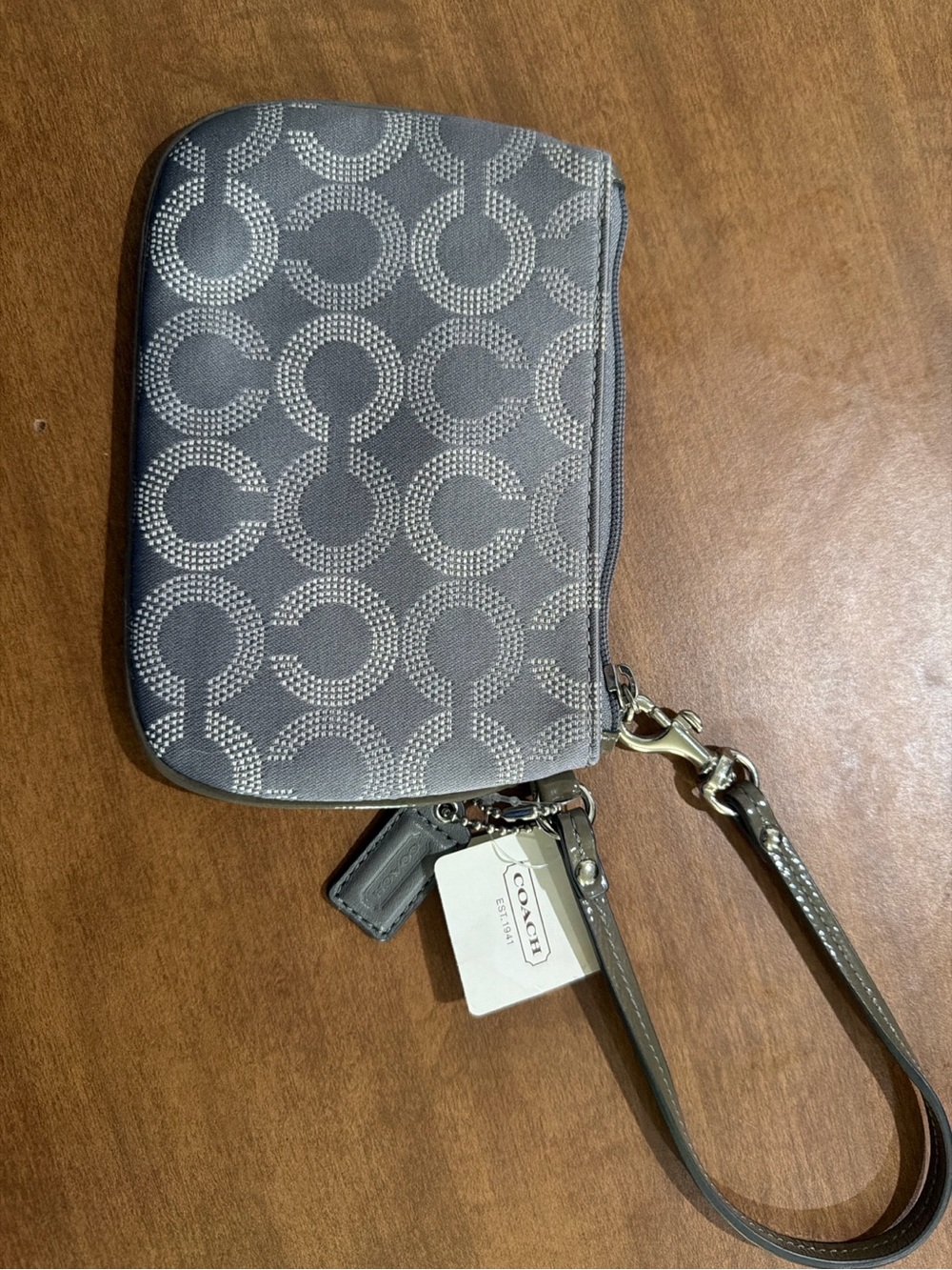 Coach Signature Jacquard Gray Wristlet NWOT